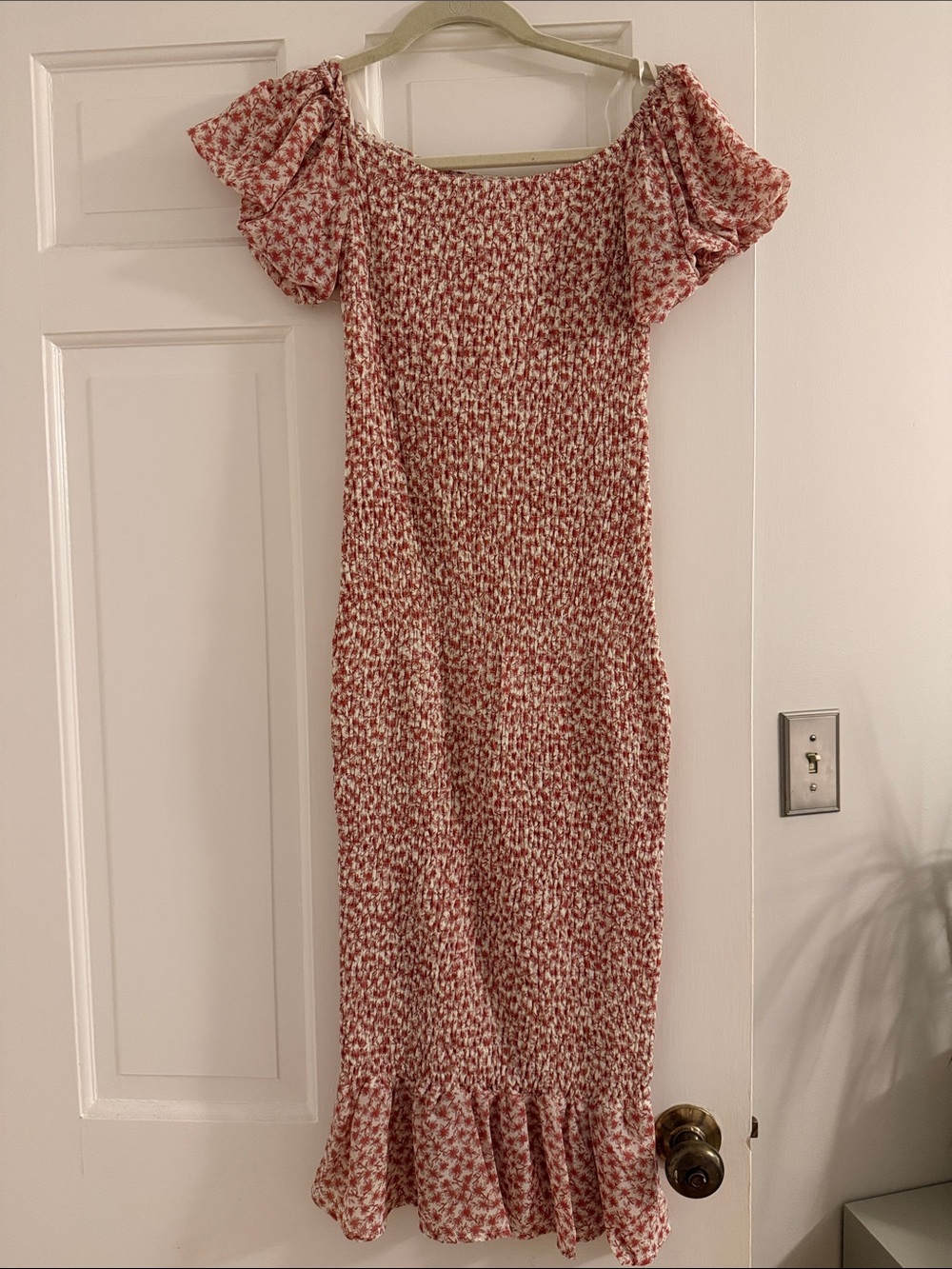 Petal & Pup Red Floral Smocked Midi with Puff Sleeves